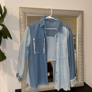 Cropped Two-Tone Denim Style Button Down